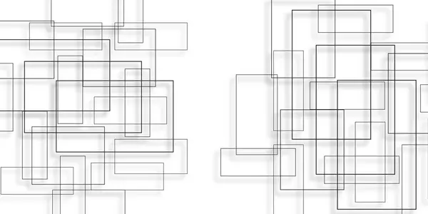 Küplerle soyut arkaplan. Modern geometrik arka plan. Birçok kare ve dikdörtgenli siyah ve beyaz soyut resim. Kusursuz rastgele kaotik dijital hat iş kavramı.