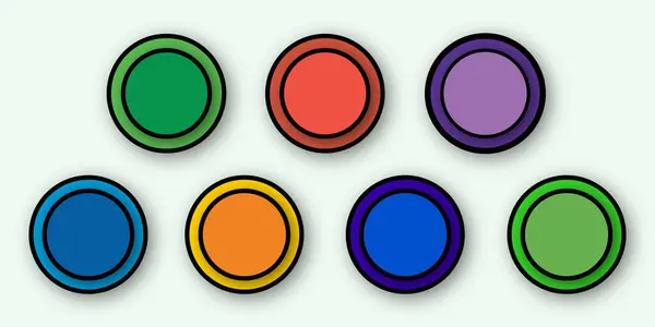 Düğme soyut geometrik şekil tasarımını ayarladı. Gölgeli ve yuvarlak köşeli renkli kare çerçeveler beyaz arkaplanda izole edilmiş boş bir makettir.