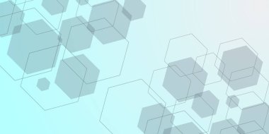 Beyaz ve mavi teknoloji altıgen soyut arka plan. Vektör soyut grafik tasarım afiş modeli arkaplanı. Soyut çokgen arkaplan. Düz simgeli sağlık ve teknoloji kavramı.