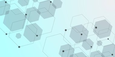 Beyaz ve mavi teknoloji altıgen soyut arka plan. Vektör soyut grafik tasarım afiş modeli arkaplanı. Soyut çokgen arkaplan. Düz simgeli sağlık ve teknoloji kavramı.