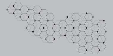 Bilim ağı şablonu, bağlantı çizgileri ve noktalar Tıbbi arka plan. Altıgen ve altıgen arkaplanlı soyut beyaz arkaplan. Gölgesi olan soyut altıgen beyaz arkaplan.
