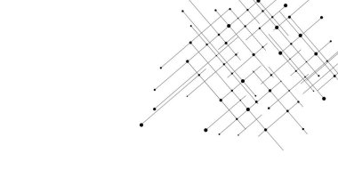Soyut geometrik arka planı olan modern tasarımın vektör yaratıcı fikri. Düz çizgileri olan koyu siyah vektör arkaplan. Kaotik çizgileri olan yatay şablon. Noktalı soyut çizgi veya vuruşlar.
