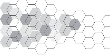 Moleküler yapı soyut teknoloji geçmişi. Altıgen desenli geometrik soyut arkaplan tasviri. Altılı vektör pankartı tasarımı. Dijital teknoloji için altıgen arkaplan.