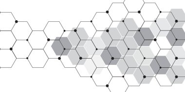 Moleküler yapı soyut teknoloji geçmişi. Altıgen desenli geometrik soyut arkaplan tasviri. Altılı vektör pankartı tasarımı. Dijital teknoloji için altıgen arkaplan.
