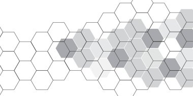 Moleküler yapı soyut teknoloji geçmişi. Altıgen desenli geometrik soyut arkaplan tasviri. Altılı vektör pankartı tasarımı. Dijital teknoloji için altıgen arkaplan.