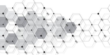 Moleküler yapı soyut teknoloji geçmişi. Altıgen desenli geometrik soyut arkaplan tasviri. Altılı vektör pankartı tasarımı. Dijital teknoloji için altıgen arkaplan.