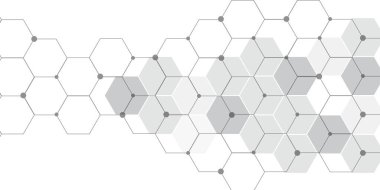 Moleküler yapı soyut teknoloji geçmişi. Altıgen desenli geometrik soyut arkaplan tasviri. Altılı vektör pankartı tasarımı. Dijital teknoloji için altıgen arkaplan.