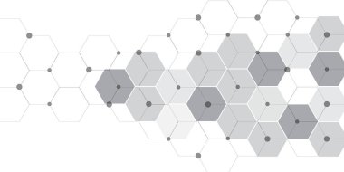 Moleküler yapı soyut teknoloji geçmişi. Altıgen desenli geometrik soyut arkaplan tasviri. Altılı vektör pankartı tasarımı. Dijital teknoloji için altıgen arkaplan.