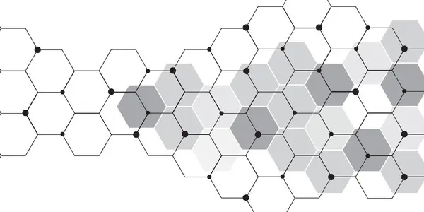 Moleküler yapı soyut teknoloji geçmişi. Altıgen desenli geometrik soyut arkaplan tasviri. Altılı vektör pankartı tasarımı. Dijital teknoloji için altıgen arkaplan.