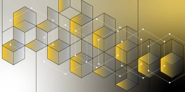 Birbirine bağlı altıgenler ve çizgiler içeren soyut geometrik desen. Kusursuz basit desen. İzometrik vektör blokları ve çokgen şekilli soyut geometrik arkaplan. Kusursuz desen.