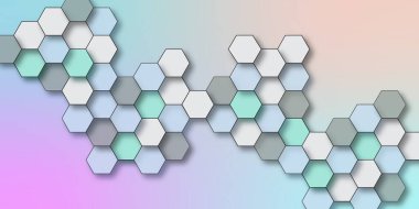 Geometrik teknoloji altıgenler su mavisi arka planda. Gelecekçi doğa geçmişi. Renkli altıgen deseni. Çok renkli altıgen şekiller var. Açık mavi tonlarda soyut 3D altıgen desen