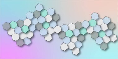 Geometrik teknoloji altıgenler su mavisi arka planda. Gelecekçi doğa geçmişi. Renkli altıgen deseni. Çok renkli altıgen şekiller var. Açık mavi tonlarda soyut 3D altıgen desen