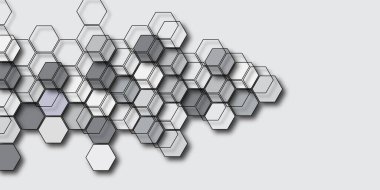 Geometrik şekilli ve altıgen desenli soyut bir arkaplan. Teknoloji vektörü soyut arkaplan ve altıgen örgüsü. Gri altıgen deseni. Soyut beyaz altıgen arkaplan.