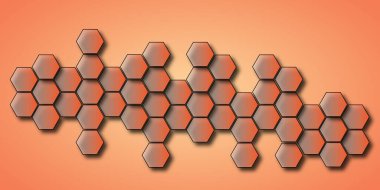 Vektör soyut gradyan altıgen arkaplan. Soyut kırmızı ve turuncu renkli geometrik teknoloji, turuncu arkaplanda altıgen kabartması yaptı. Teknoloji soyut arkaplan tasarımı.