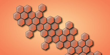 Vektör soyut gradyan altıgen arkaplan. Soyut kırmızı ve turuncu renkli geometrik teknoloji, turuncu arkaplanda altıgen kabartması yaptı. Teknoloji soyut arkaplan tasarımı.