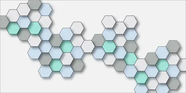 Geometrik teknoloji altıgenler su mavisi arka planda. Gelecekçi doğa geçmişi. Renkli altıgen deseni. Çok renkli altıgen şekiller var. Açık mavi tonlarda soyut 3D altıgen desen