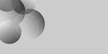 Çember geometrik ile soyut gri arkaplan. Üstüste binen şeffaf turkuaz daireli soyut bir arka plan. Pankart, poster ve iş için bulanık beyaz arkaplan.