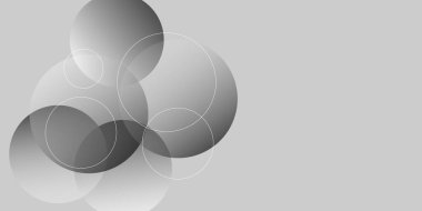 Çember geometrik ile soyut gri arkaplan. Üstüste binen şeffaf turkuaz daireli soyut bir arka plan. Pankart, poster ve iş için bulanık beyaz arkaplan.