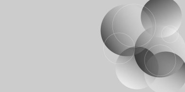 Çember geometrik ile soyut gri arkaplan. Üstüste binen şeffaf turkuaz daireli soyut bir arka plan. Pankart, poster ve iş için bulanık beyaz arkaplan.