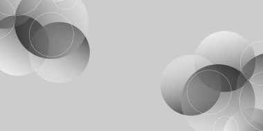 Çember geometrik ile soyut gri arkaplan. Üstüste binen şeffaf turkuaz daireli soyut bir arka plan. Pankart, poster ve iş için bulanık beyaz arkaplan.