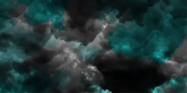 Koyu Teal Green ve Siyah Soyut Doku Arkaplanı. Teal Smoke Siyah Arkaplanda Teal Renkli Duman ya da Kara Arkaplan Karşısındaki Sis 'in dramatik bir görüntüsü. Yıldırımlı kara bulutlar.