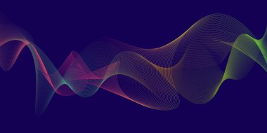 Siyah zemin üzerinde soyut eğri geometrik dalga çizgisi. Modern çoklu renk değişen dalga çizgileri. Arka planda teknoloji soyut dalga çizgileri var. Gelecekçi teknoloji konsepti. Vektör illüstrasyonu