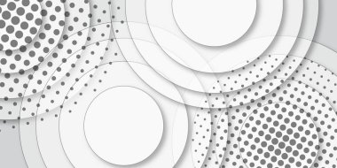 Gri ve beyaz soyut arkaplan yarım tonlu daire noktalı. Temel yarım tonlu noktalar gri ve beyaz renkte etki eder. Yarı ton etkisi. Geometrik Çember etkisi biçimi. Modern minimalist afiş arkaplanı.