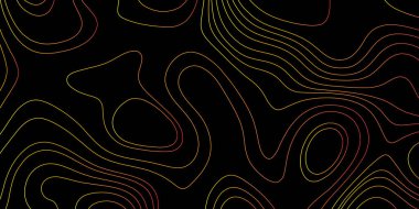 Soyut Topografik hatlar harita arkaplanı. Vektör coğrafi hat haritası. Soyut dalga kağıtları arka planda kavisli kabartmalar oluşturuyor. Siyah koyu topoğrafya harita dokusu duvar kağıdı.