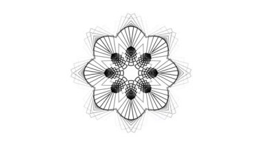 Çiçekli kutsal mandala, siyah beyaz karmaşık desen, manevi süs tasarımı