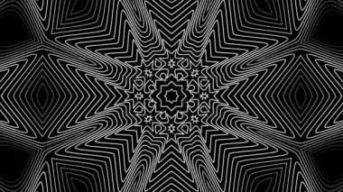 Karmaşık simetrik mandala, siyah beyaz kutsal süs, sanatsal çiçek deseni