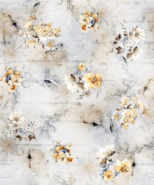 Soyut desenlerin her yerinde çiçek desenleri var