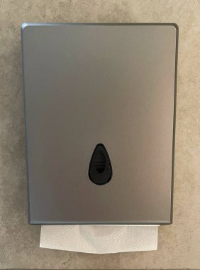 Tuvaletteki gri mendil kutusunun fotoğrafı. Modern tuvaletlerde bulunması gereken zorunlu özelliklerden biri.