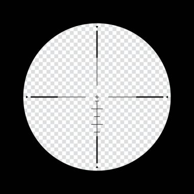 Gerçekçi keskin nişancı dürbünü görüş açısında. Keskin nişancı görüşü ve ölçü işaretleri. Keskin nişancı şablonu şeffaf arkaplanda izole edildi. tüfek optik görüş.