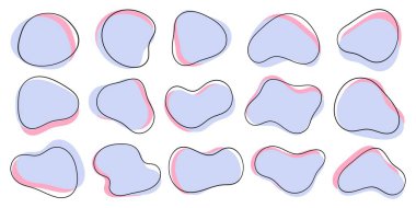 Sıvı organik şekiller. sıvı soyut şekiller. Amip damlası şekilleri. karalama çemberi çizgisi olan düzensiz yuvarlak bir form. Pastel renkler. Dekorasyon vektör illüstrasyonu için tasarım