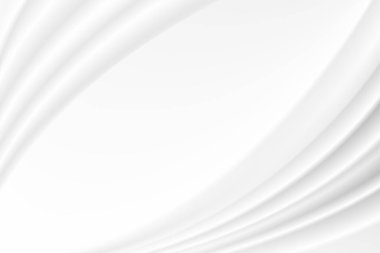 Soyut kırışıklıklar beyaz ipek kumaş kumaş dalgası ışık ve gölgeyle örtüşüyor. Beyaz ve gri arkaplan. Web tasarımı için kopyalama alanı. vektör illüstrasyonu