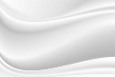 Soyut kırışıklıklar beyaz ipek kumaş kumaş dalgası ışık ve gölgeyle örtüşüyor. Beyaz ve gri arkaplan. Web tasarımı için kopyalama alanı. vektör illüstrasyonu