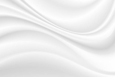 Soyut kırışıklıklar beyaz ipek kumaş kumaş dalgası ışık ve gölgeyle örtüşüyor. Beyaz ve gri arkaplan. Web tasarımı için kopyalama alanı. vektör illüstrasyonu