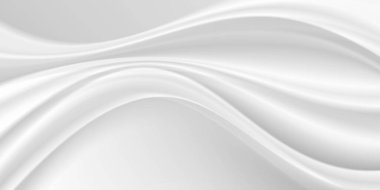 Soyut kırışıklıklar beyaz ipek kumaş kumaş dalgası ışık ve gölgeyle örtüşüyor. Beyaz ve gri arkaplan. Web tasarımı için kopyalama alanı. vektör illüstrasyonu