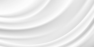 Soyut kırışıklıklar beyaz ipek kumaş kumaş dalgası ışık ve gölgeyle örtüşüyor. Beyaz ve gri arkaplan. Web tasarımı için kopyalama alanı. vektör illüstrasyonu