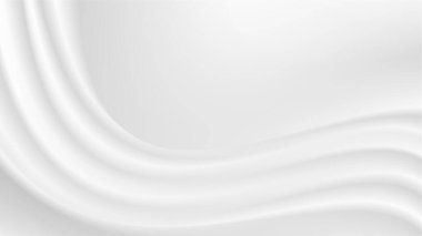 Soyut kırışıklıklar beyaz ipek kumaş kumaş dalgası ışık ve gölgeyle örtüşüyor. Beyaz ve gri arkaplan. Web tasarımı için kopyalama alanı. vektör illüstrasyonu