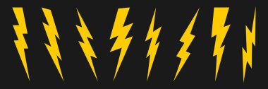 Set of lightning thunderbolt icon on black background