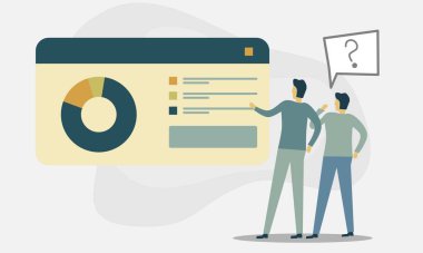 Çizelge konsepti iş illüstrasyonunu tartışan iki kişi. düz dizayn