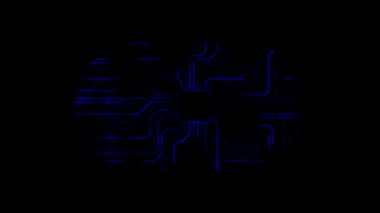 Dijital çipin basit animasyonu Merkezi İşlem Birimi Akış Verisi. Anakart Teknolojisi veya Yapay Zeka geçmişi