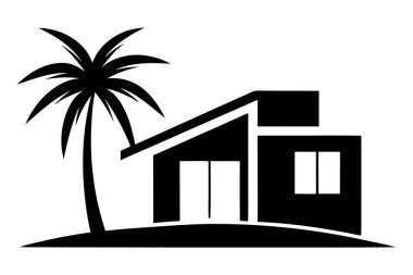 Palmiye ağacı siluet vektör illüstrasyonlu ev.