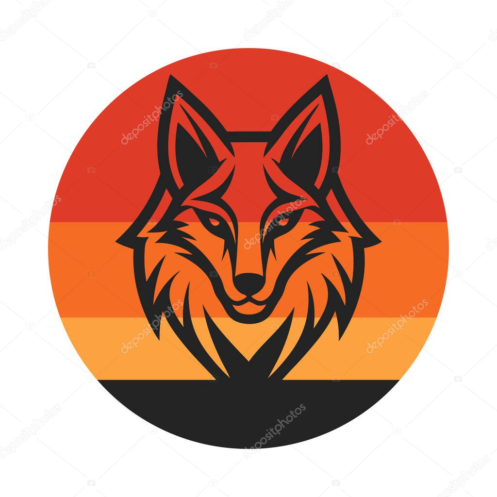 Wolf silhouette on retro vintage background vector art illustration T-shirt design art.