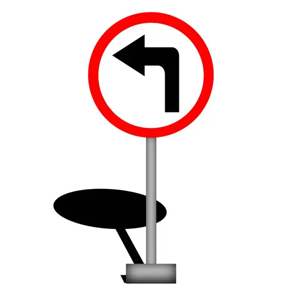 Siyah gölgeli ve izole edilmiş beyaz arkaplan ile sol dönüş trafik işaretinin gösterimi