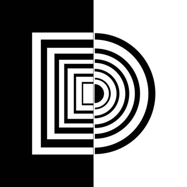 Dikey olarak bölünmüş siyah ve beyaz bir görüntü. Sol tarafta kare spiral, sağ tarafta ise dairesel spiral var. İkisi de optik illüzyon oluşturuyor.