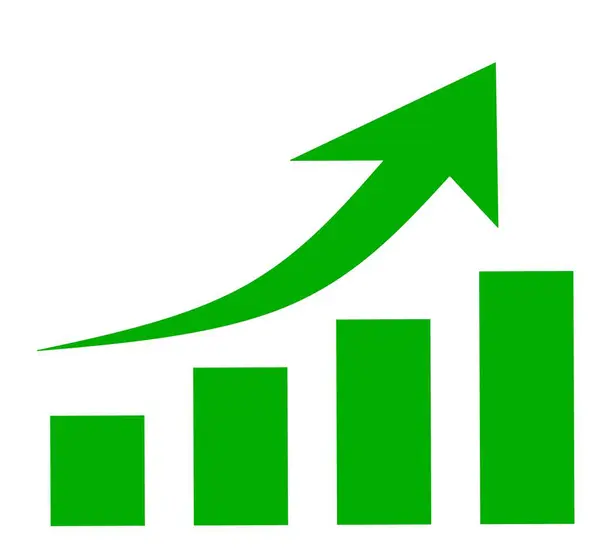Büyümeyi veya ilerlemeyi gösteren, yukarı doğru eğimli bir yeşil çubuk grafiği