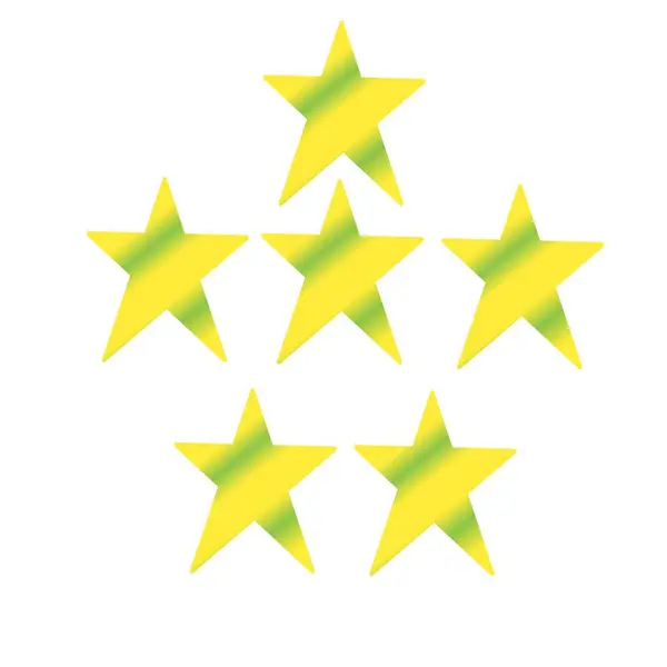 Yeşil köşegen çizgileri olan altı sarı yıldız beyaz bir arkaplanda piramit şeklinde dizilmiştir.