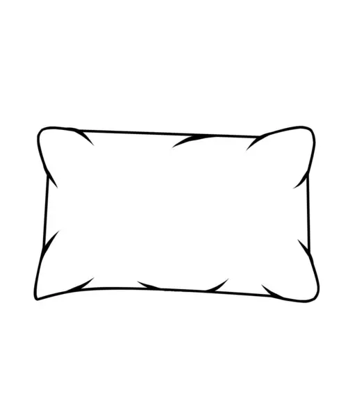 Yumuşak, kıvrımlı köşeleri ve kabarıklığı gösteren kırışıklıkları olan dikdörtgen bir yastığın basit siyah beyaz çizimi